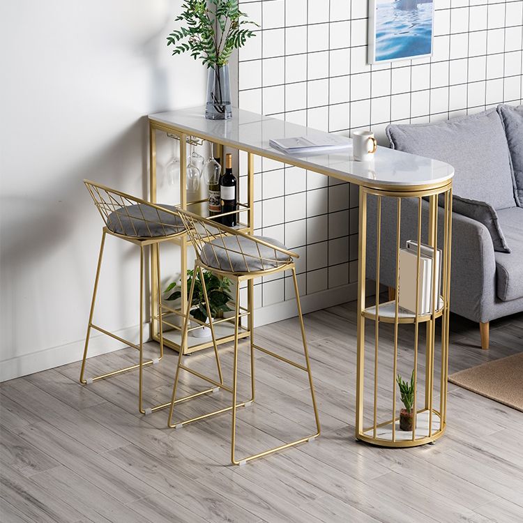 Modern 1/3 Pieces Bar Table Set Stone Counter Table with High Stools for Living Room