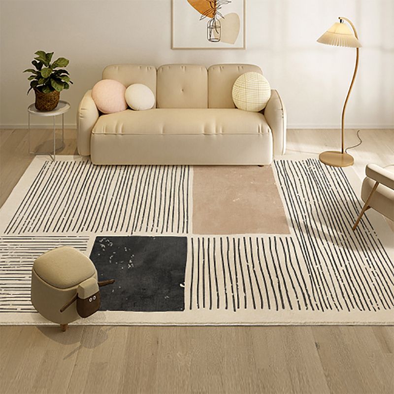 Light Brown Simple Rug Polyester Line Rug Stain Resistant Rug for Living Room