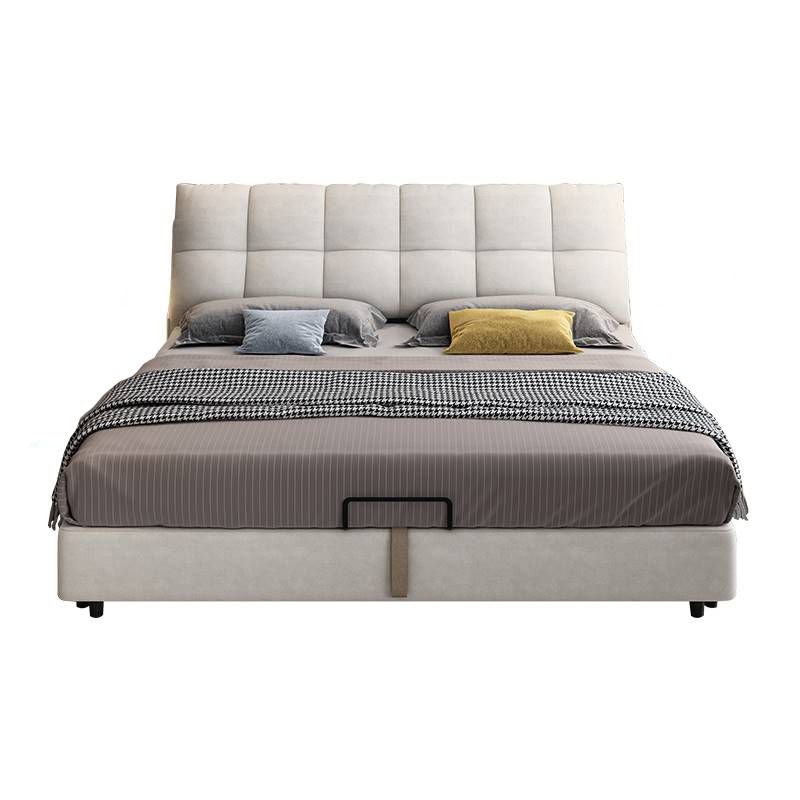 Contemporary Panel Bed Pine Wood Standard Bed with Metal Legs