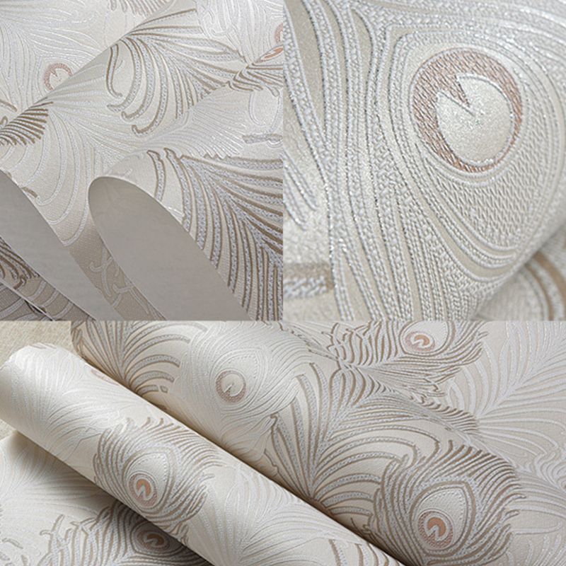 Non-Pasted Vinyl Wallpaper Peacock Feather Living Room Wall Decoration in Light Color