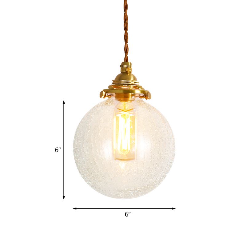 Gold 1-Light Ceiling Lamp Colonial Clear Crackle/Bubble Glass Globe/Oval/Cylinder Suspended Lighting Fixture for Bedroom