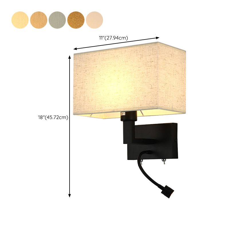Metal Wall Sconce Rectangle Shape Modern Wall Light with Fabric Shade for Study