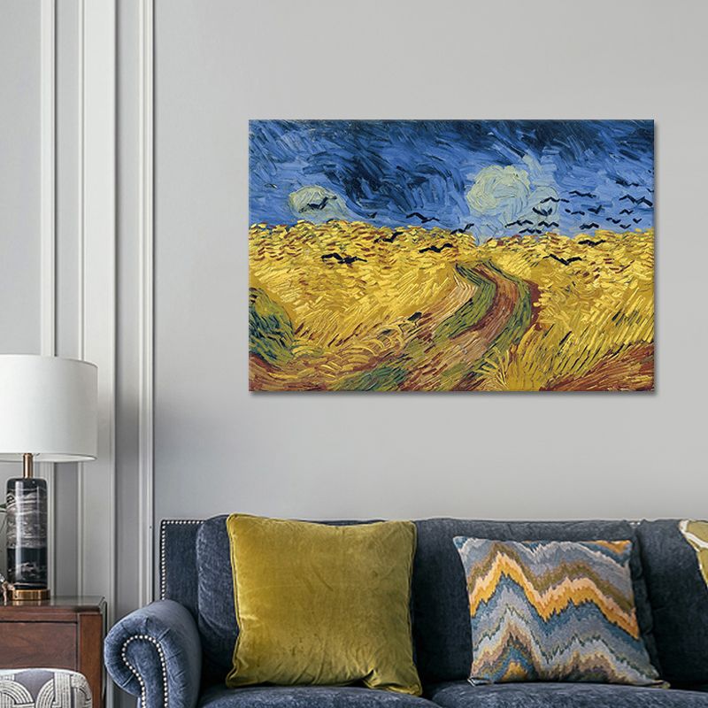 Farmhouse Landscape Art Print Blue and Yellow Van Gogh Wall Decor for Living Room