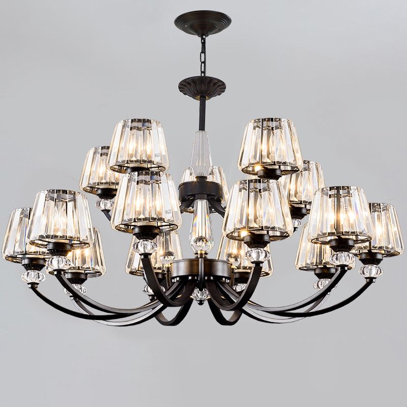 Ceiling Pendant Lamp Classic Bedroom Chandelier with Cone Crystal Shade in Black