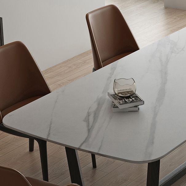 Rectangle Trestle Base Industrial Table White Fixed Table with Sintered Stone
