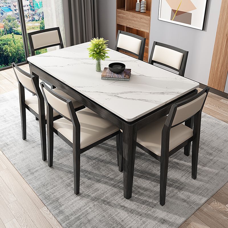 Modern White Sintered Stone Top Dining Set Kitchen Rectangle Shape Dining Set with 4 Legs Base