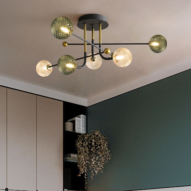 Glass Round Ceiling Light Fixture Modern Style Semi Flush Ceiling Light