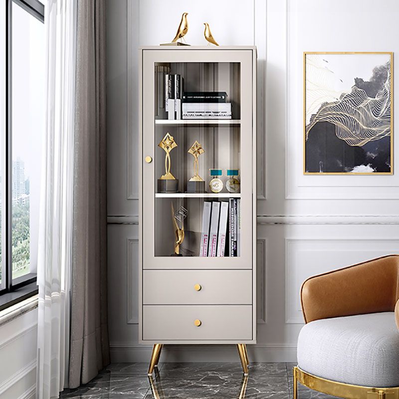 Glam Vertical Standard Bookcase Manufactured Wood Bookcase with Door and Drawers