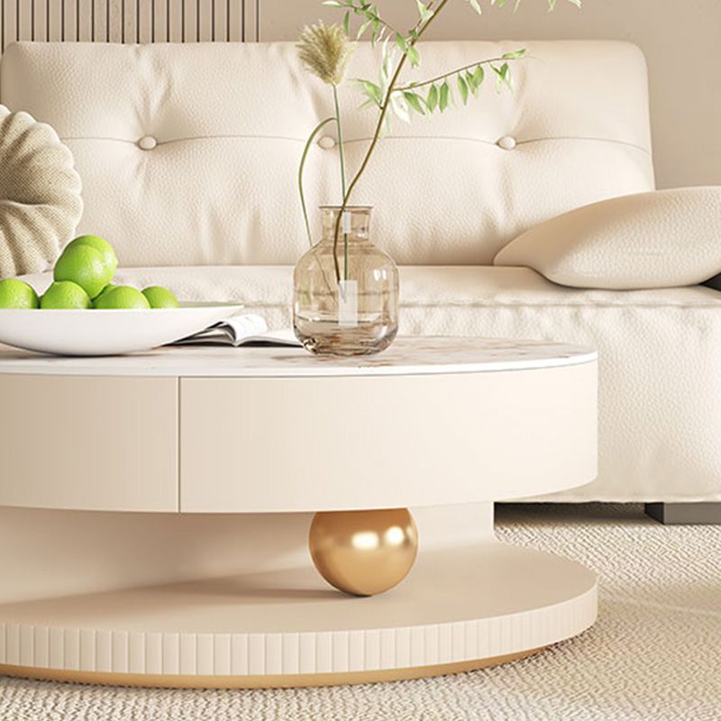 Slate Coffee Table Round Abstract Coffee Cocktail Table with Storage Drawers
