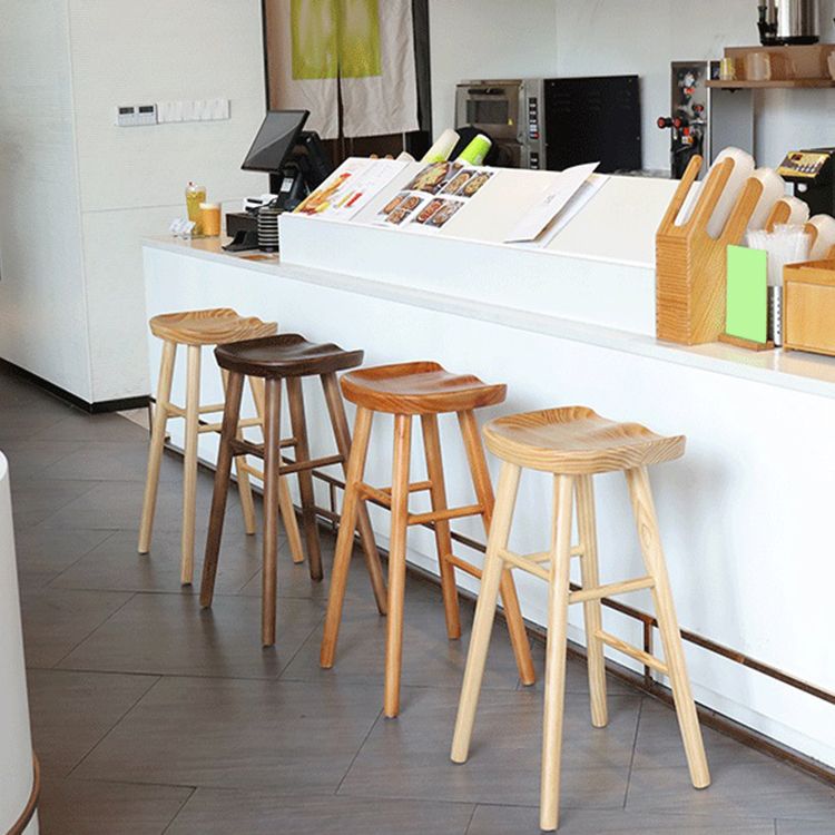Coffee Shop Contemporary Wood Seat Barstool Wood 4 Legs Bar Stool with Pedal