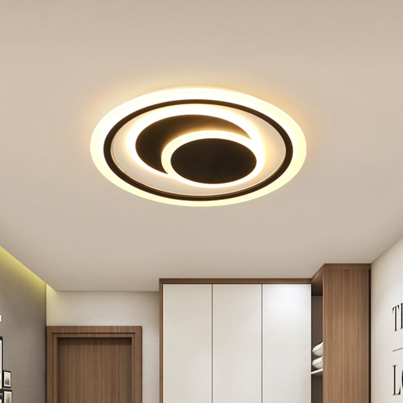 16.5"/20.5" W Simplicity Ceiling Light Fixture Black 3 Rings LED Flush Mount Lamp with Acrylic Shade for Bedroom