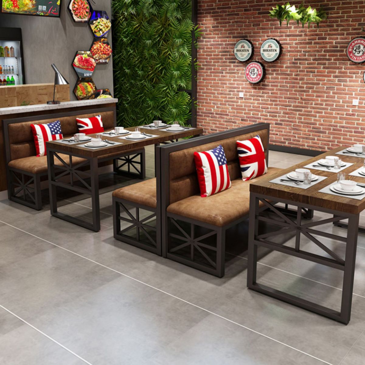 Industrial Solid Wood Dinner Room Kitchen Table Brown Trestle Base Table for Dinning Room