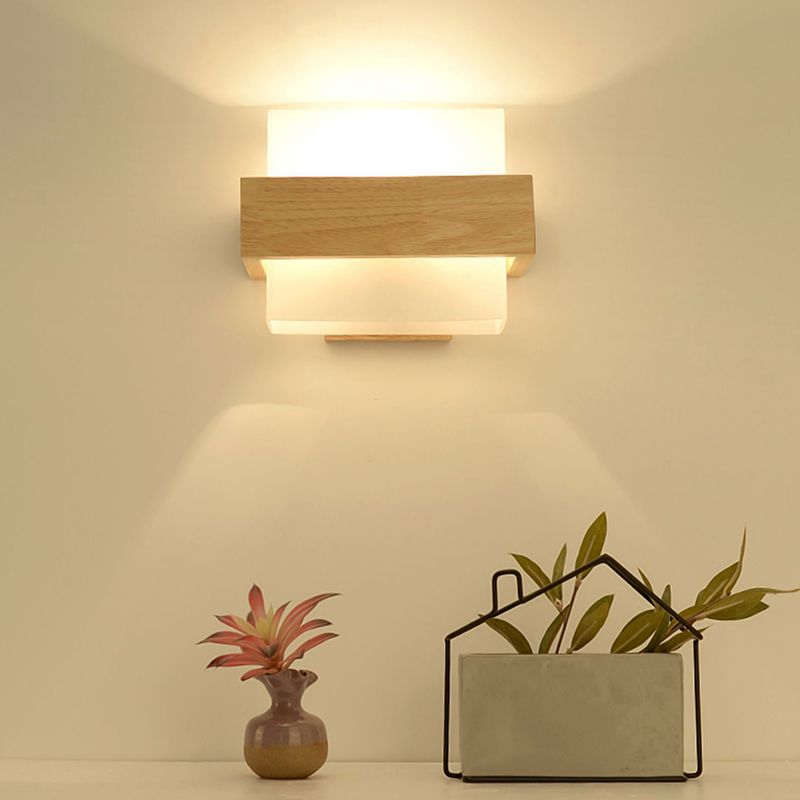 1-Light Wall Mount Light Modern Wooden Wall Sconce Lamp for Living Room(Plant not include)