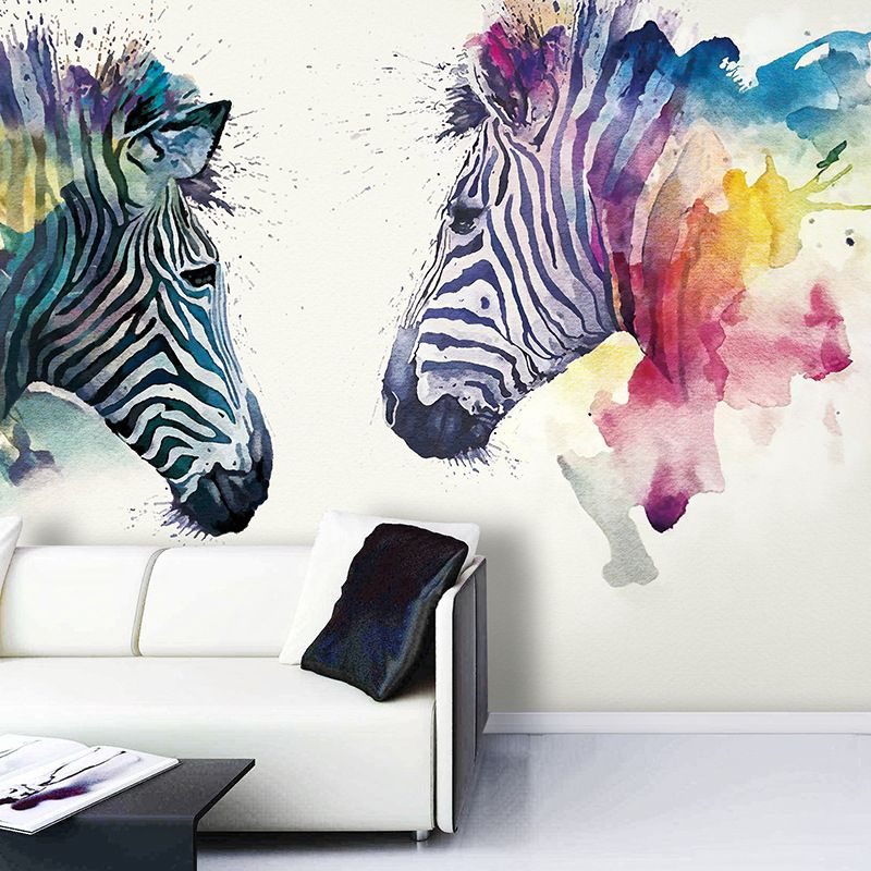 Cool Zebra Mural Wallpaper for Accent Wall, Black and White, Personalized Size Available