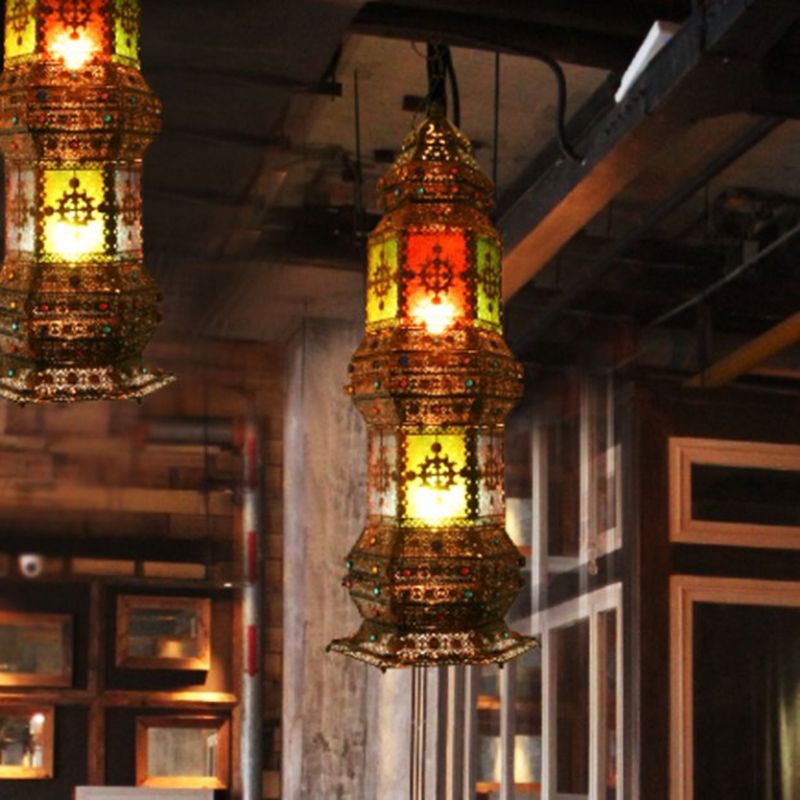 Metallic Copper Pendant Lighting Tower Shape 2-Head Arab Chandelier Lamp for Coffee House