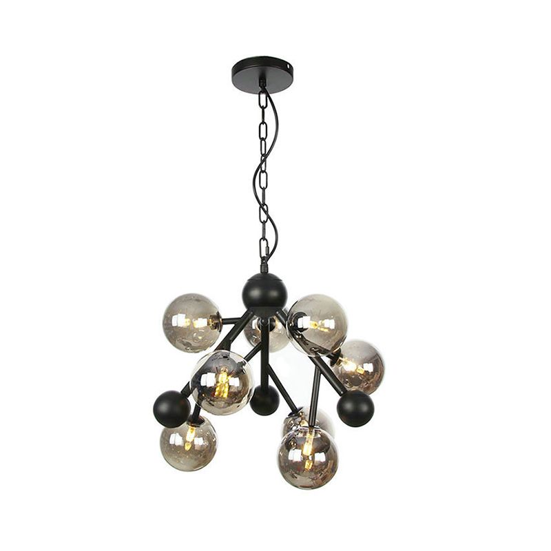 Modernism Spherical Chandelier Light Smoke Gray Glass 9 Heads Bedroom Suspended Lighting Fixture
