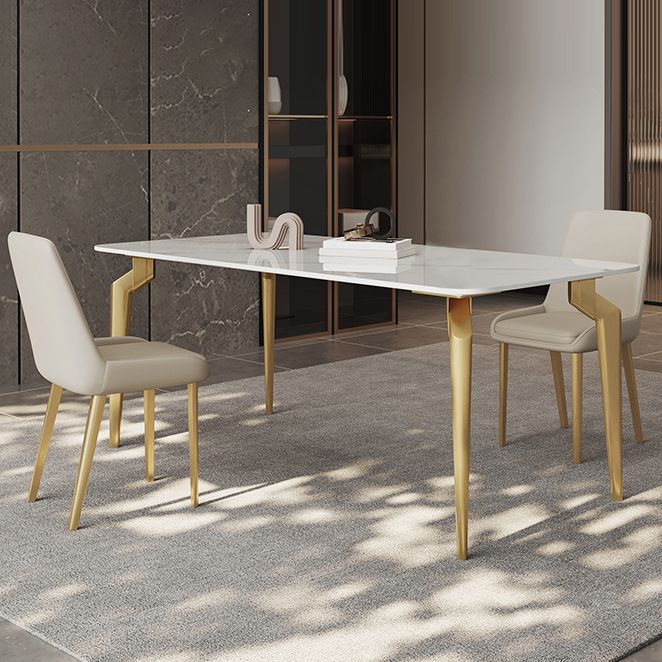 Glam Dining Table Set 1/5/7 Pcs Sintered Stone and Metal Dining Table with Armless Chairs