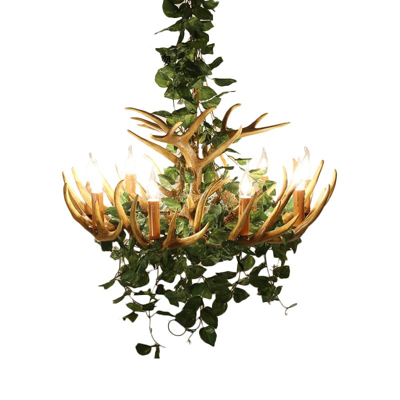 Candle Living Room Hanging Lamp Rustic Resin 4/6/12 Bulbs Pink/Green Chandelier Pendant Light