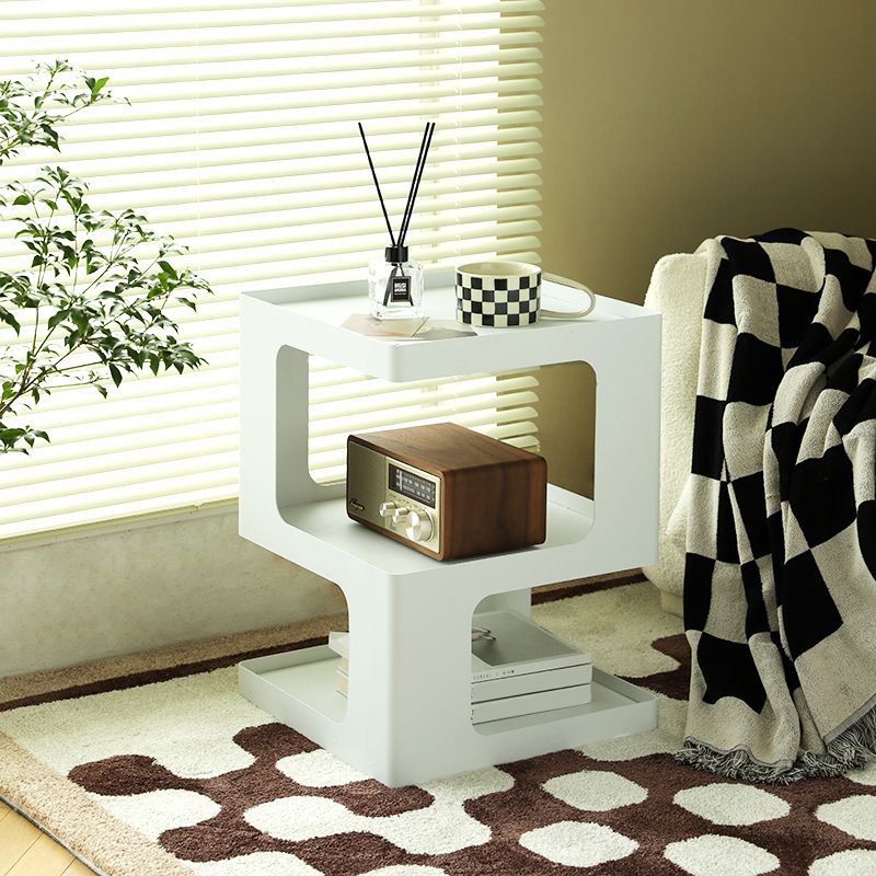 Abstract End Table Sqaure Top Accent Side Table With Shelves
