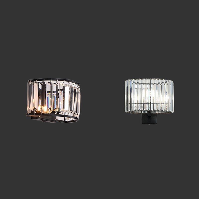Black Metal Wall Sconce Geometric Shape Wall Light with Crystal Shade for Bedroom