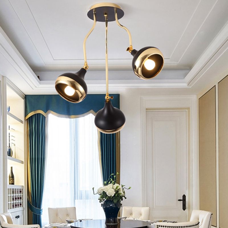 Dome Iron Chandelier Industrial Modern Industrial 3/5 HEAD Black suspendu plafonnier avec design rotatif