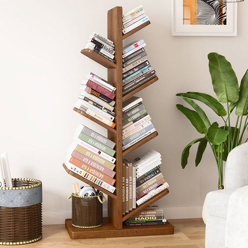 Modern Wood Bookshelf Geometric Vertical Open Shelf Bookcase
