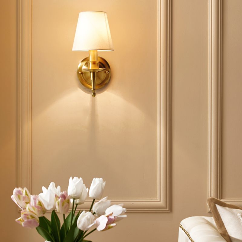 American Style Copper Wall Light Cylinder Shape Wall Lamp for Bedroom