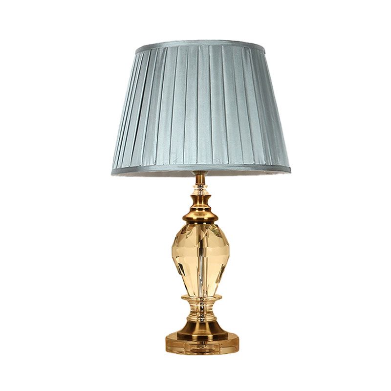 Lámpara de mesa de estilo tradicional de tambor de luz de mesita de noche rosa/azul/Beige de cristal para sala de estar
