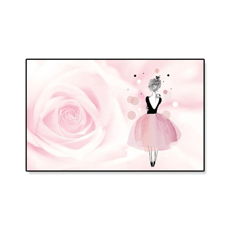 Rose and Ballerina Canvas Glam Trendy Fashion Wall Art Decor in Pink for Bedroom