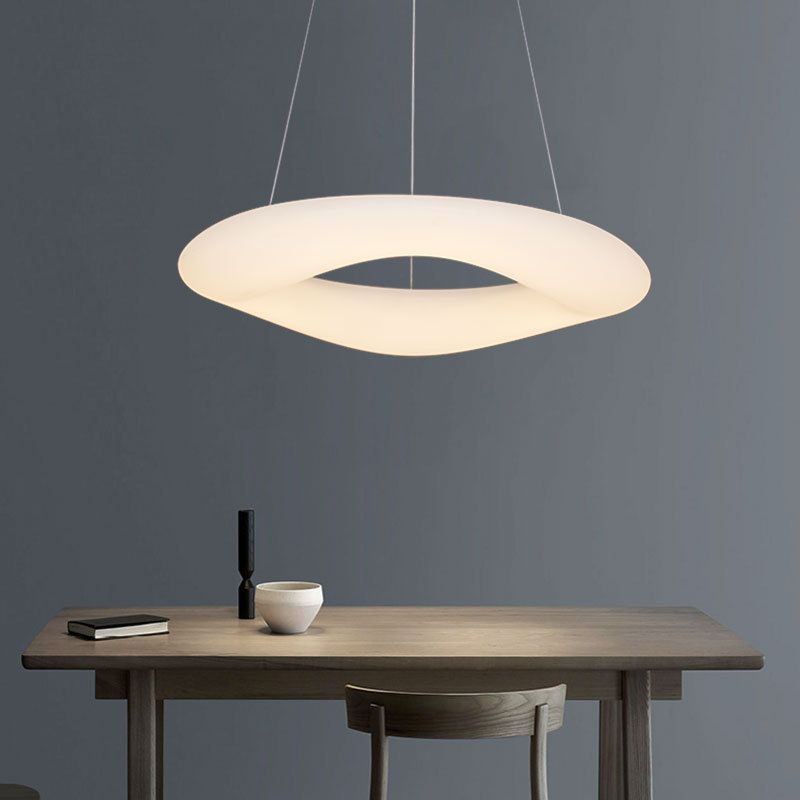 White Loop Hanging Light Fixture Minimalist LED Acrylic Suspension Lamp for Dining Room