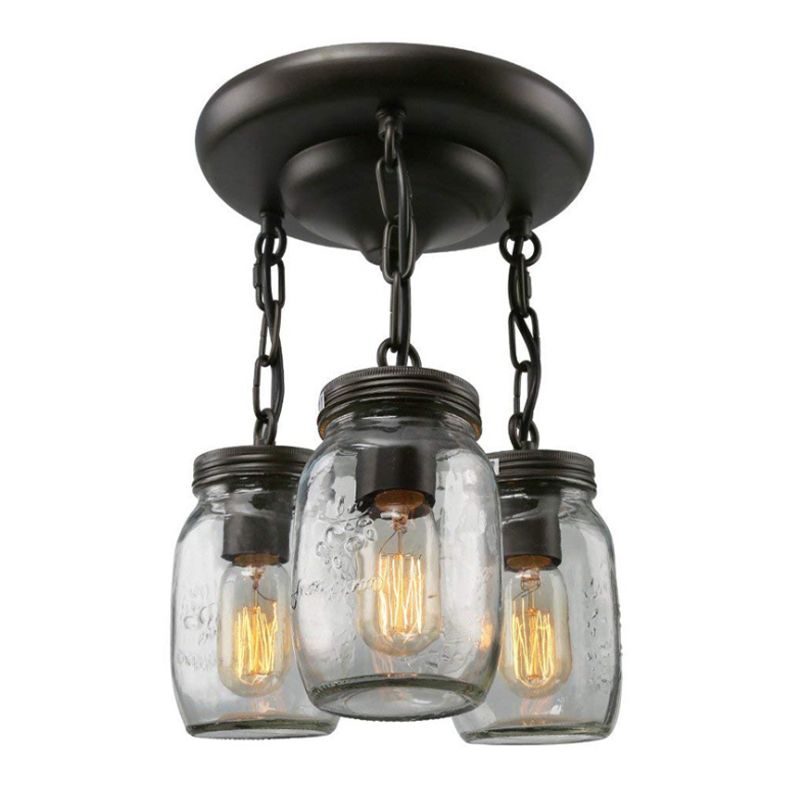 Mason Jar Etched Clear Glass Semi-Flush Industrial 3/5-Bulb Dining Room Light Fixture