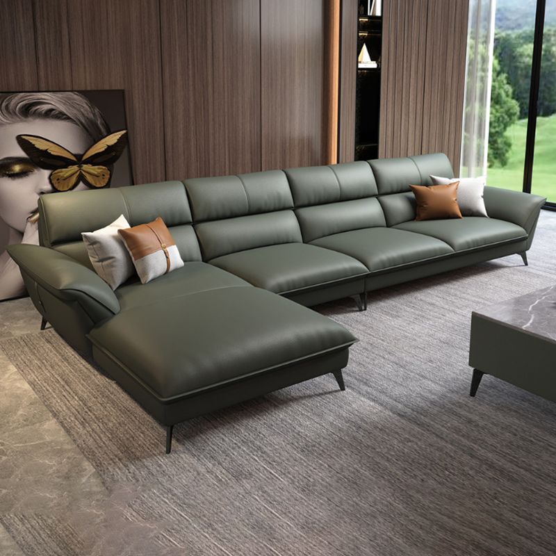 Glam Stationary Living Room Flared Arm Cushions Faux Leather Sofa Chaise