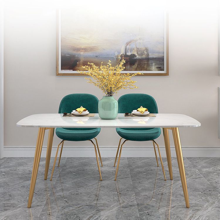 Glam Iron Dinette Set 1/4/5 Pieces Rectangle White Sintered Stone Top Dining Table Set