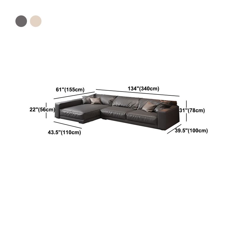 Square Arm Sectional Sofa Contemporary 3-seater Leather Sectional