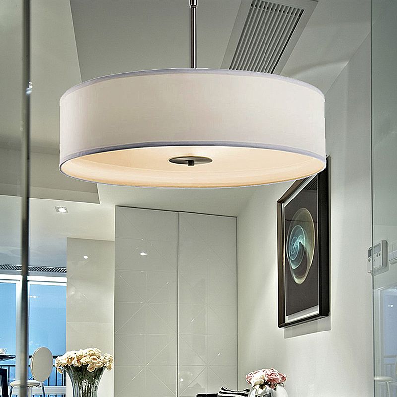 Drum Living Room Semi Mount Lighting Traditional Fabric 4 Lights White Ceiling Light Fixture, 16"/19.5"/23.5" Wide