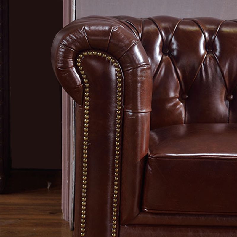 Tight Back Rolled Arm Loveseat Leather Stain Resistant Settee Sofa in Brown