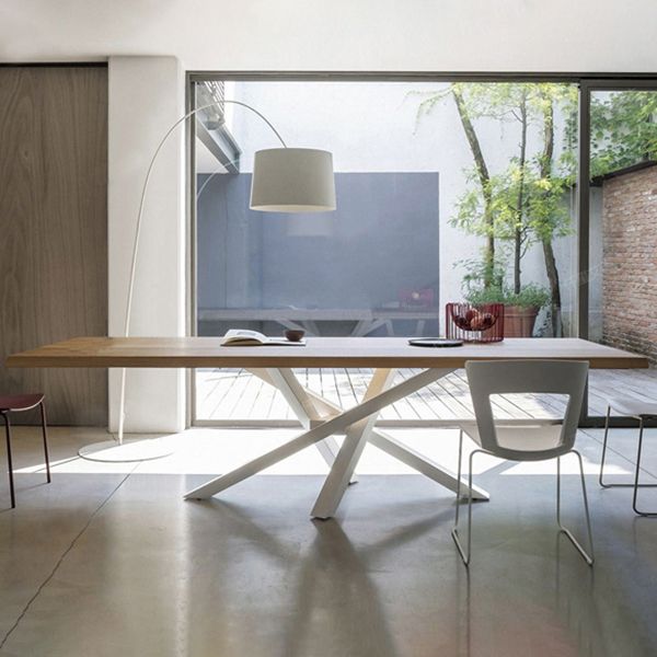 Rectangle 4 Legs Industrial Table Solid Wood Fixed Table for Restaurant