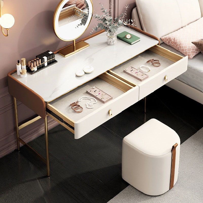 Luxurious Vanity Set 2 Storage Drawers with Gold Base in White