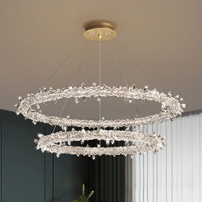 Modern Flower Ring Chandelier Light Fixtures Crystal Hanging Light Kit for Living Room
