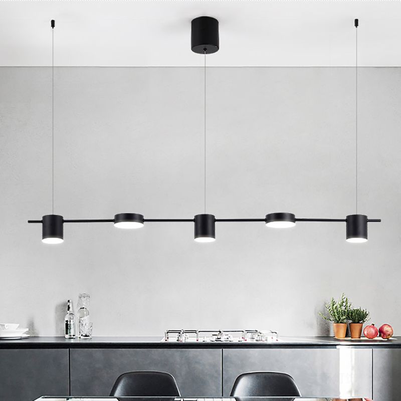 Drum Aluminum Island Pendant Modern Simple 3/5-Head Black/Gold Ceiling Light Fixture in Warm/White Light