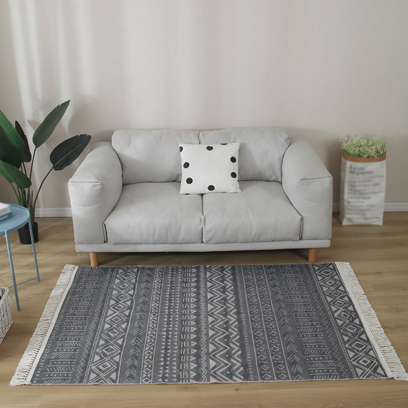 Gray Tone Modern Area Carpet Cotton Ethnic Printing Indoor Rug Easy Care Carpet for Living Room