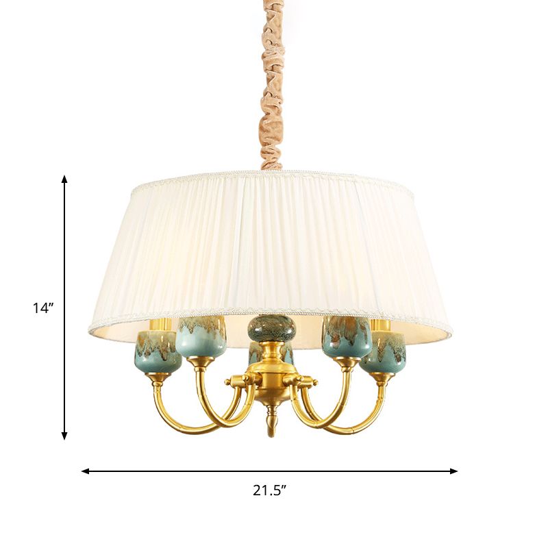 Lampada in tessuto per ombra tamburo Stile rurale a 5 luci sala da pranzo lampadario luce a sospensione in bianco