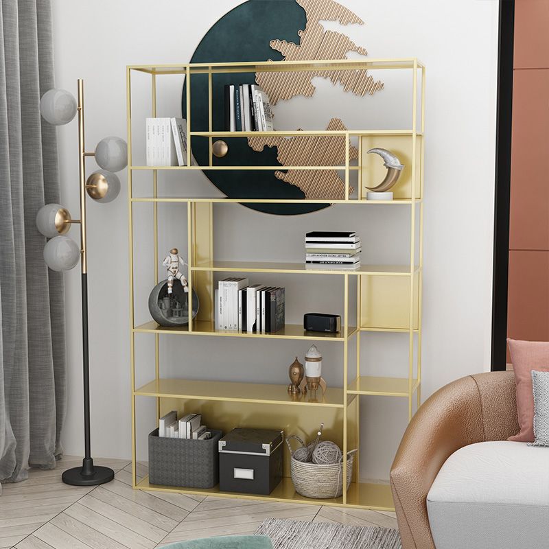 Modern Open Bookcase with Metal Rectangular Shelves for Office