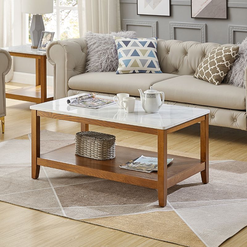 Nordic Rectangular Coffee Table Shelf Included Wood Cocktail Table -19.7"