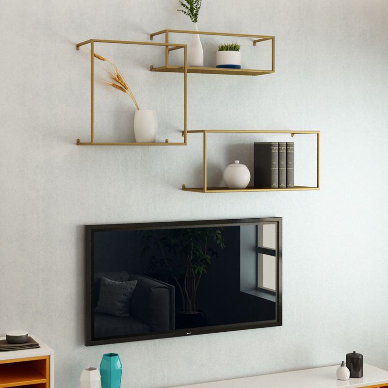 Iron Closed Back Bookshelf Gold and Black Industrial Wall Unit Bookshelf