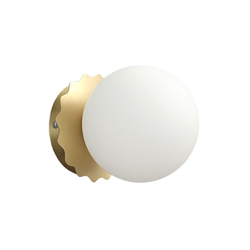 White Glass Globe Wall Sconce Light Modernism 1-Bulb Gold Wall Lighting for Bedroom