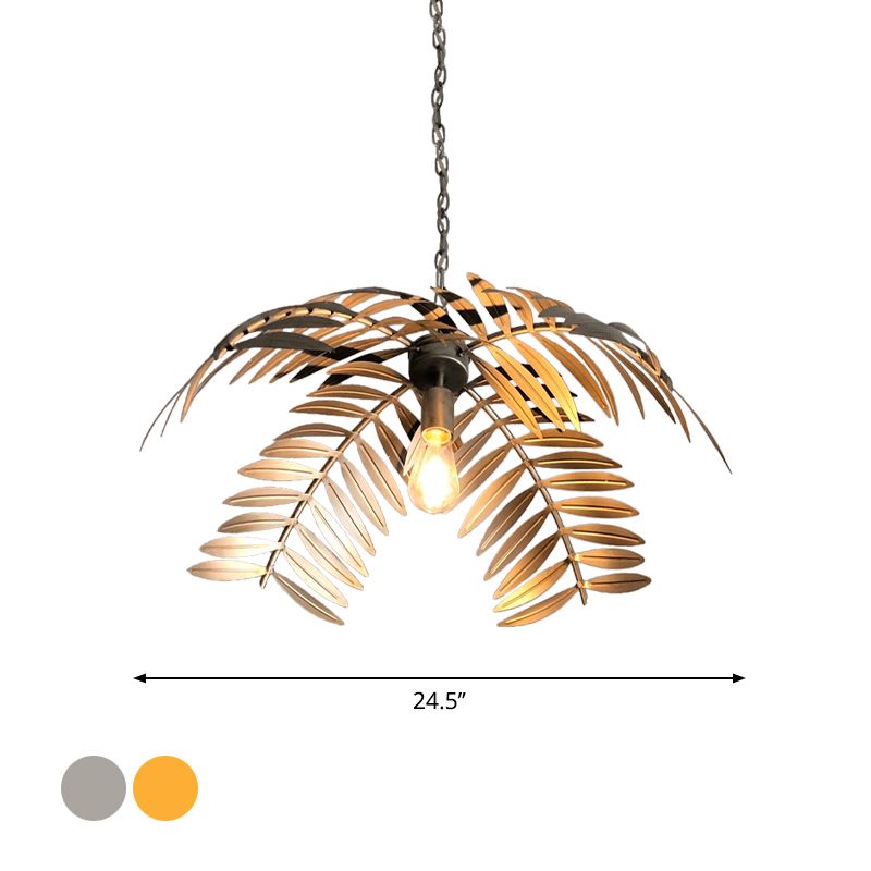 Iron Hanging Pendant Light Rural Leaf Shaped 1 Light Restaurant Ceiling Suspension Lamp