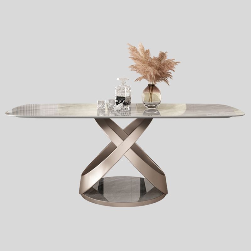 Ensemble de restauration gris en pierre fritrée moderne avec table rectangle et base de piédestal à la maison Utilisation