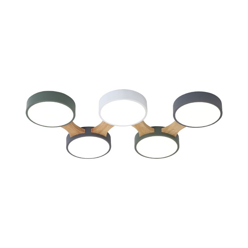 Drum-inbouwplafondlamp Minimaal acryl LED-inbouwarmatuur met houten arm