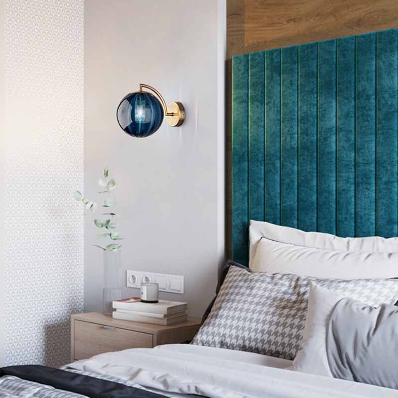 Metal Wall Sconce Ball Shape Modern Vanity Lamp with Glass Shade for Bathroom